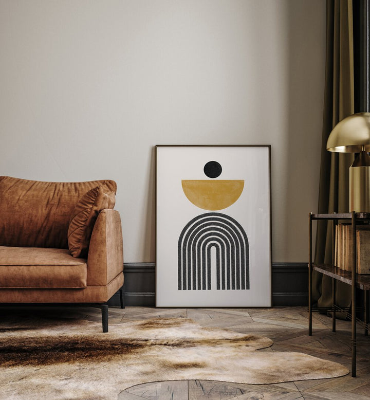 Stylish living room featuring MID CENTURY II, BOHO ART PAINTINGS from THE MIUUS STUDIO, enhancing modern decor.