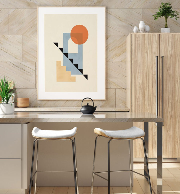 Stylish kitchen featuring COMPOSITION III, BOHO ART PAINTINGS, enhancing modern decor with geometric elegance.