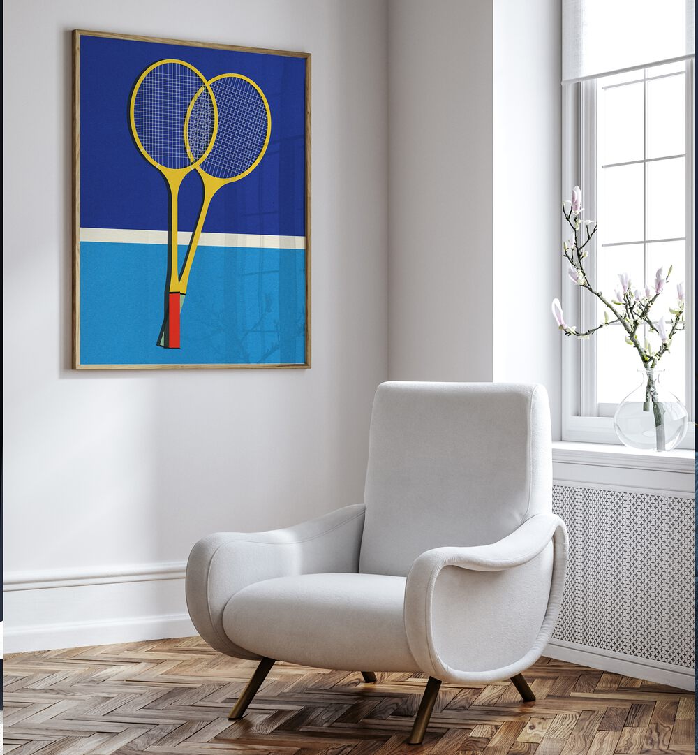Stylish sports poster featuring BADMINTON RACKETS, perfect for enhancing your game room decor.