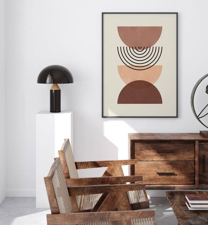 Stylish LINES AND CIRCLES II, GEOMETRIC ART PRINTS framed in a modern setting, perfect for artistic expression.
