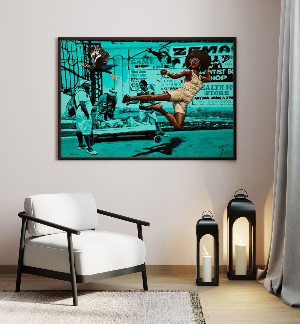 Vibrant BLACK BELT JONES , AFRICAN ART PAINTINGS by Christian Beijer, showcasing dynamic cultural expression.
