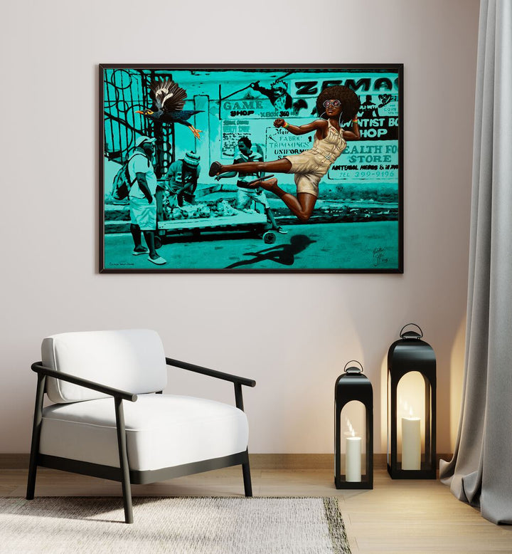 Vibrant BLACK BELT JONES , AFRICAN ART PAINTINGS by Christian Beijer, showcasing dynamic cultural expression.