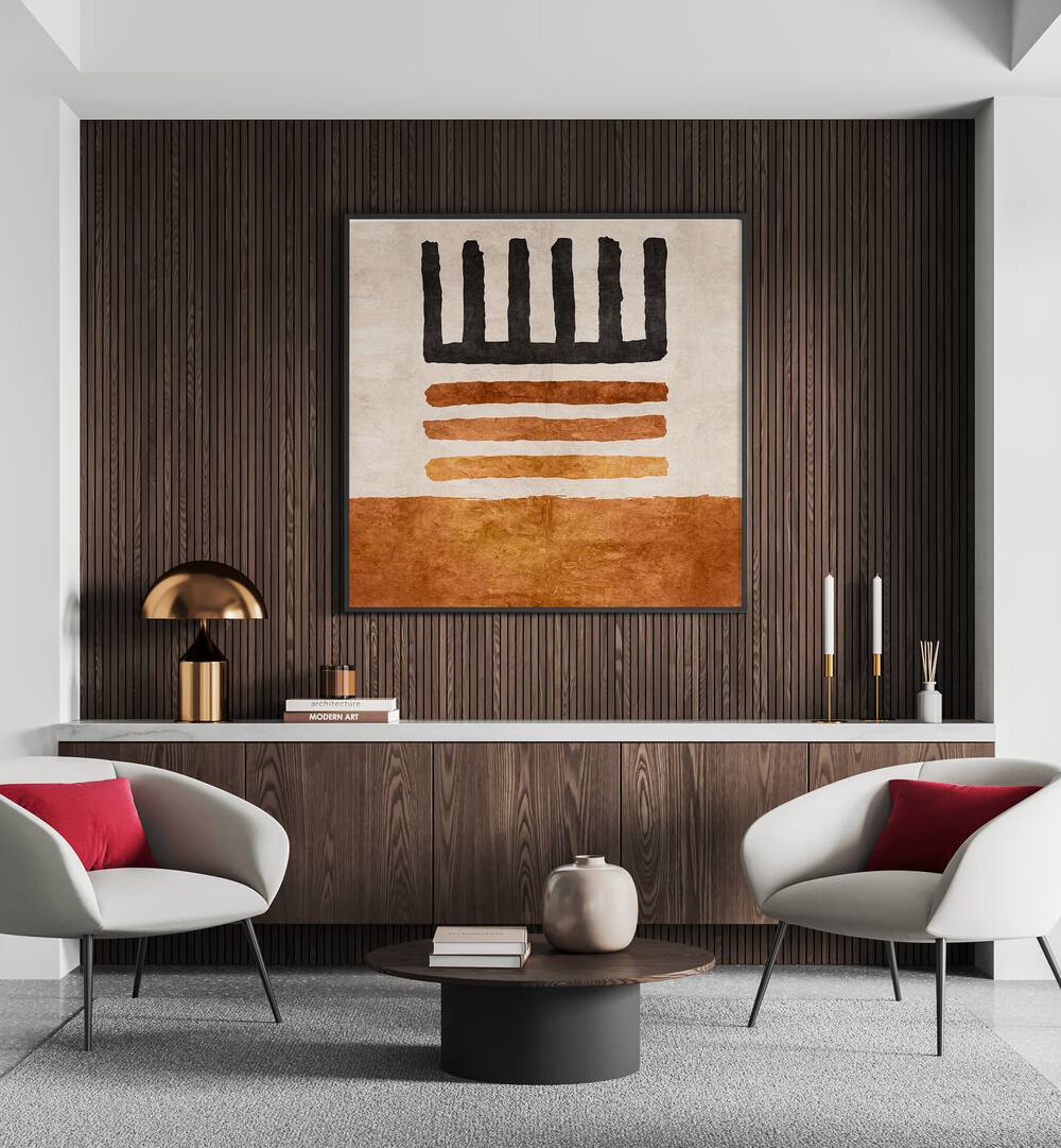 Vibrant CIZGILI KILIM TURUNCU, BOHO ART PAINTINGS enhance modern interiors with geometric elegance. Perfect for any space.