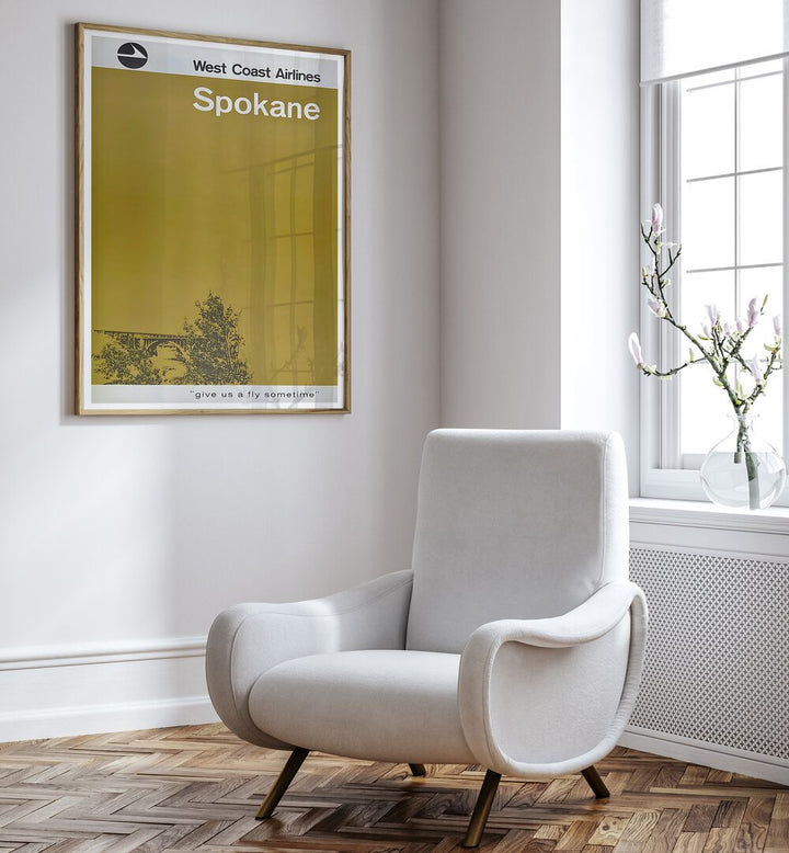 Stylish living space featuring WEST COAST AIRLINES, VINTAGE TRAVEL POSTERS, capturing the essence of aviation nostalgia.