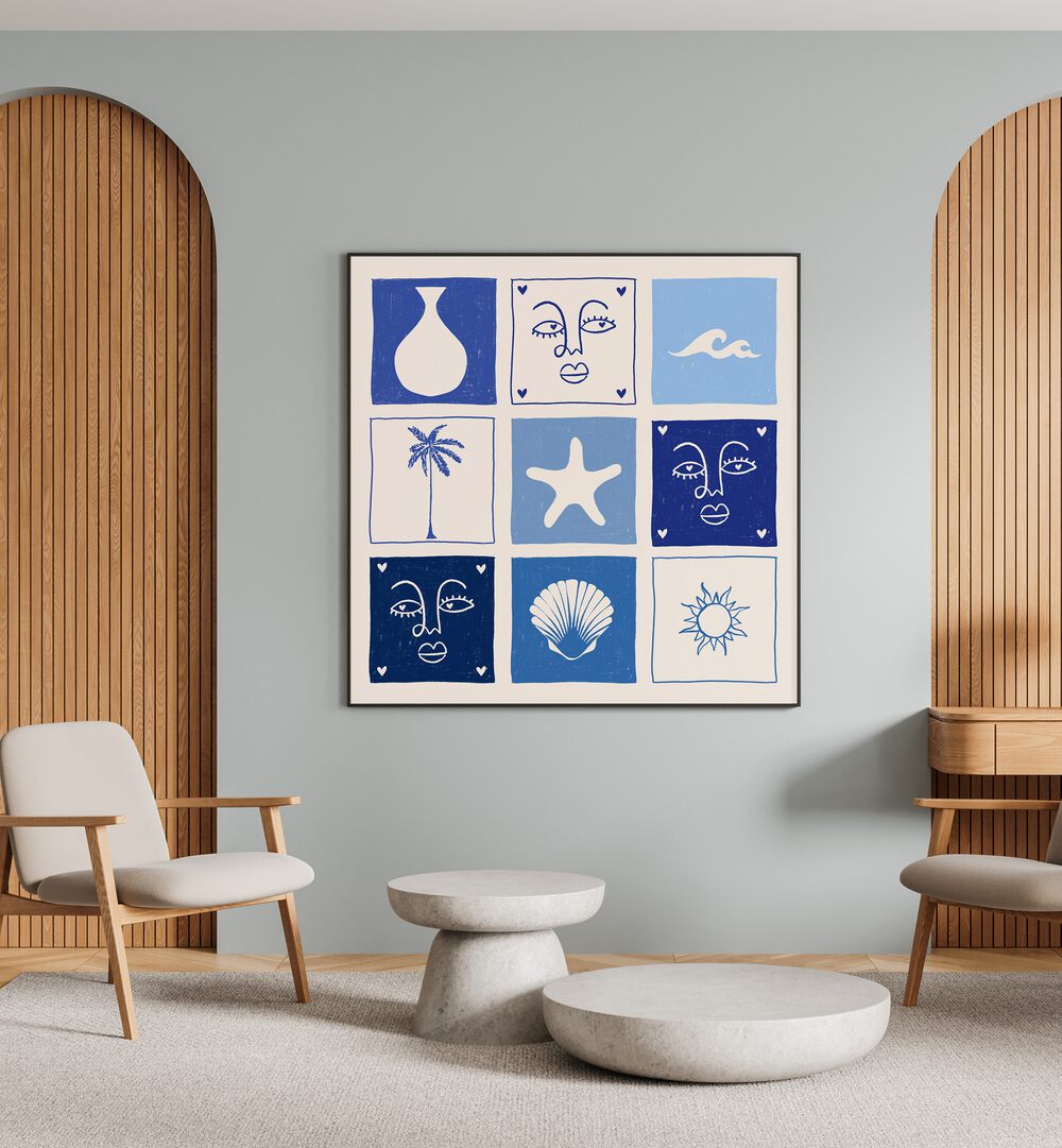 Bright and stylish SEA CHILD, BOHO ART PAINTINGS add a coastal vibe to modern interiors, perfect for enhancing your decor.