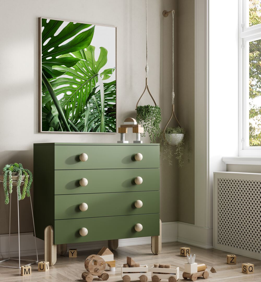 Vibrant green leaves complement the JUNGLE, FLORAL FLOWER PAINTINGS, perfect for nature-inspired decor.
