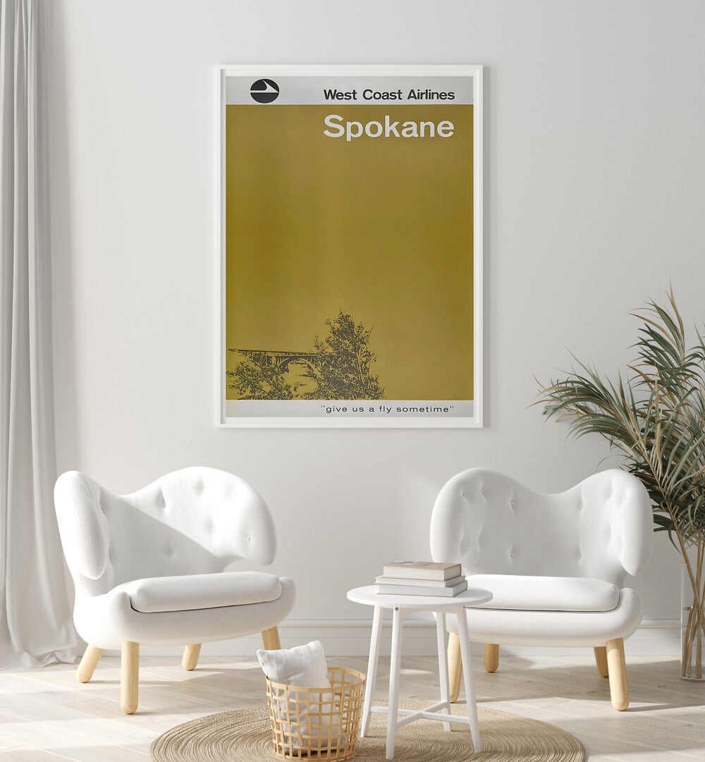 West Coast Airlines Vintage Travel Posters showcasing Spokane, inviting nostalgia and adventure in aviation.