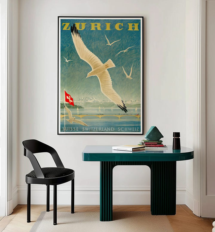 Stylish interior featuring ZURICH, VINTAGE TRAVEL POSTERS, perfect for adding charm to any space.