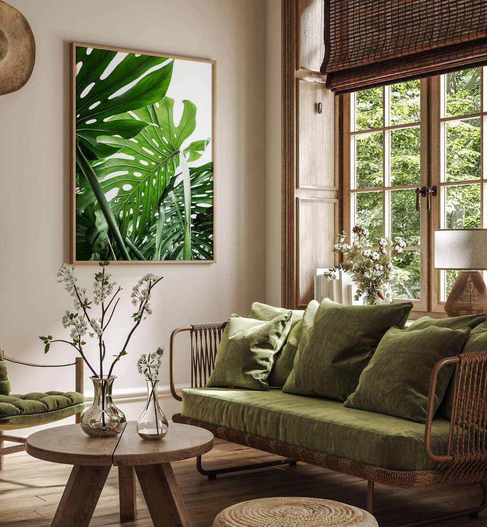 Lush green decor highlights the JUNGLE, FLORAL FLOWER PAINTINGS, bringing nature's beauty indoors. Perfect for any space!