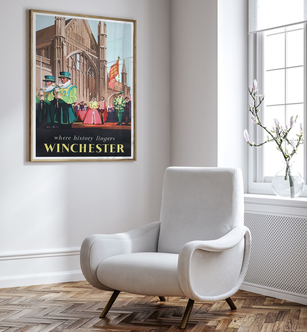 WINCHESTER, VINTAGE TRAVEL POSTERS evoke nostalgia with their charming depiction of historical scenes and landscapes.