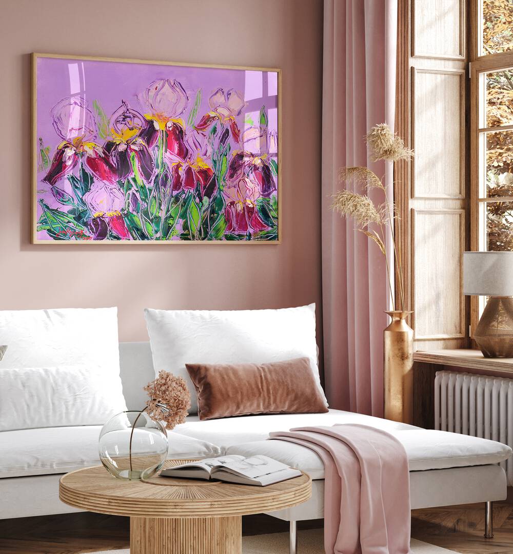 Vibrant LRISOIL ON CANVAS, FLORAL FLOWER PAINTINGS brighten a cozy room with elegant floral art.
