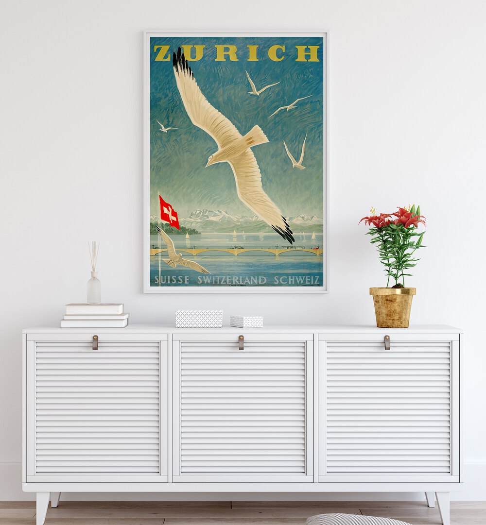 Stunning ZURICH, VINTAGE TRAVEL POSTERS showcasing Switzerland's beauty, perfect for enhancing your space.