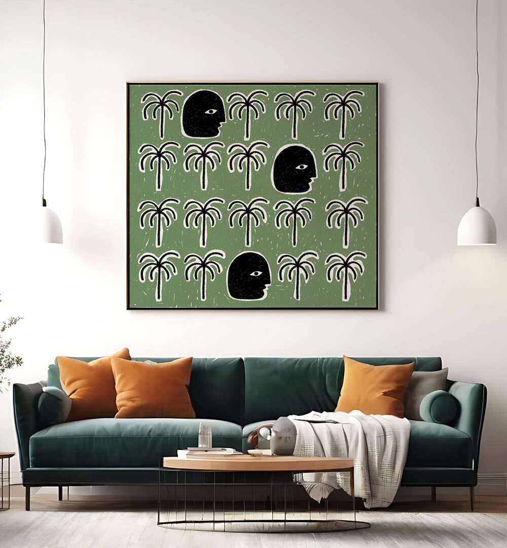 Stylish living room featuring THE SONG OF SPIRITS, BOHO ART PAINTINGS, enhancing tranquility and decor.