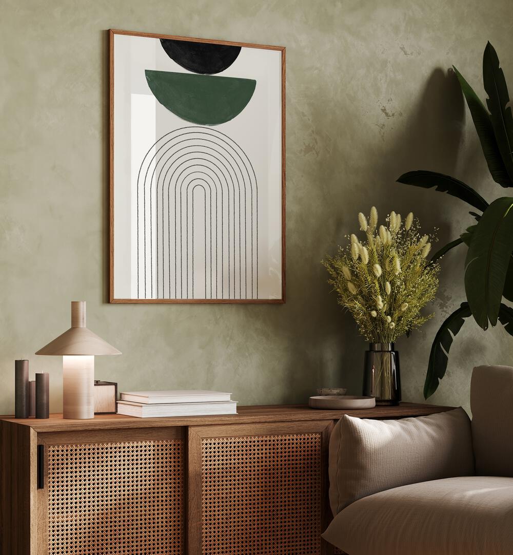 Stylish MID CENTURY MODERN IV, BOHO ART PAINTINGS displayed in a modern interior, enhancing contemporary decor.