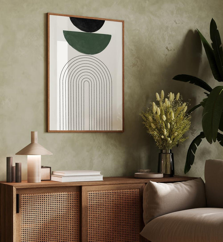 Stylish MID CENTURY MODERN IV, BOHO ART PAINTINGS displayed in a modern interior, enhancing contemporary decor.