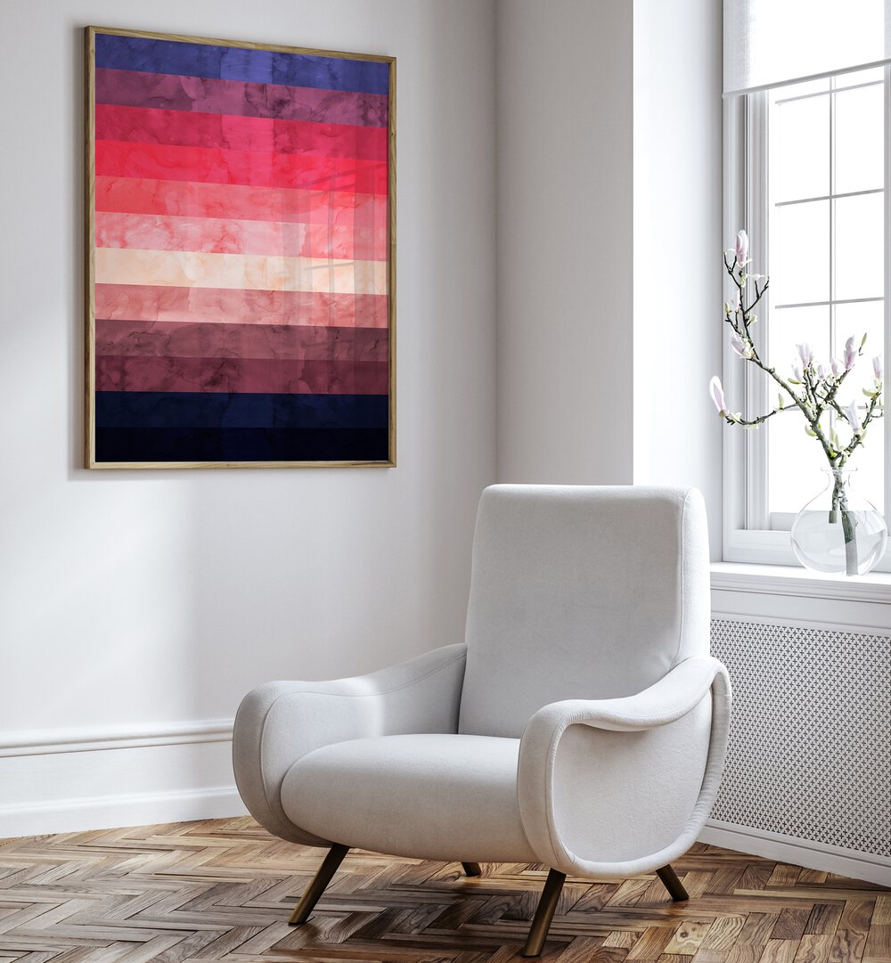 Vibrant EXPRESSIONIST IV, ABSTRACT PAINTINGS adorn a modern room, showcasing dynamic colors and artistic flair.