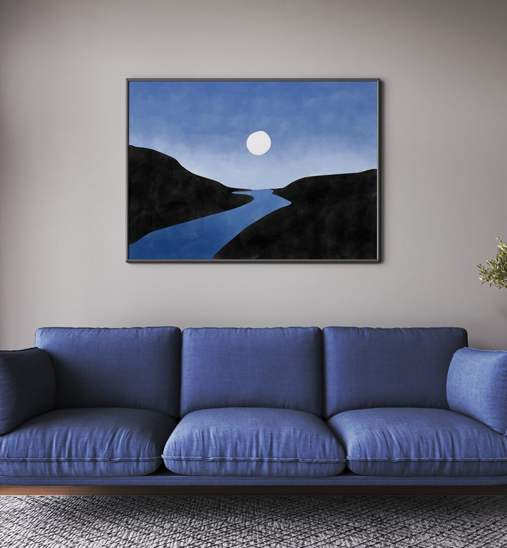 Stunning BLUE VALLEY I, LANDSCAPE PAINTINGS by Elena Ristova, showcasing serene nature in vibrant blues. Perfect for any space.