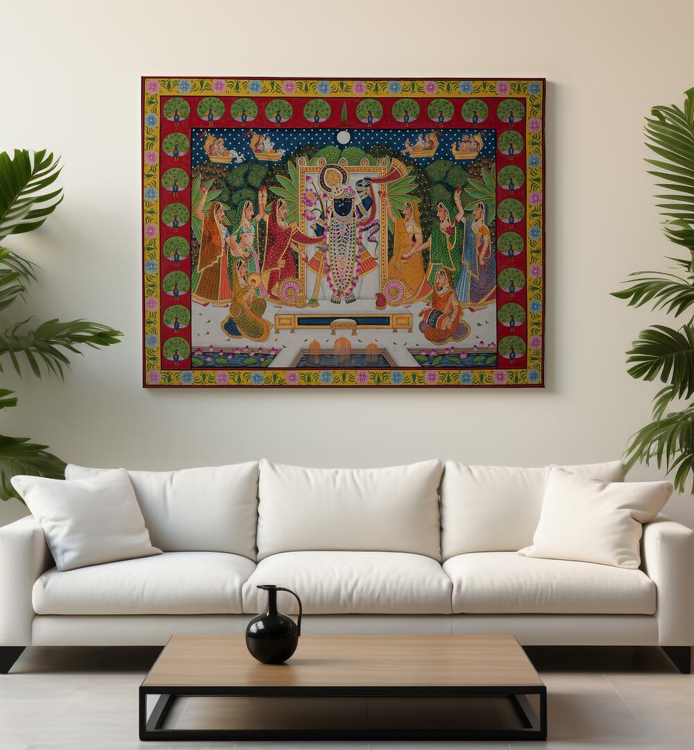 Vibrant PICHWAI ART VI, INDIAN ART PAINTINGS depicting traditional Rajasthani craftsmanship and cultural heritage.