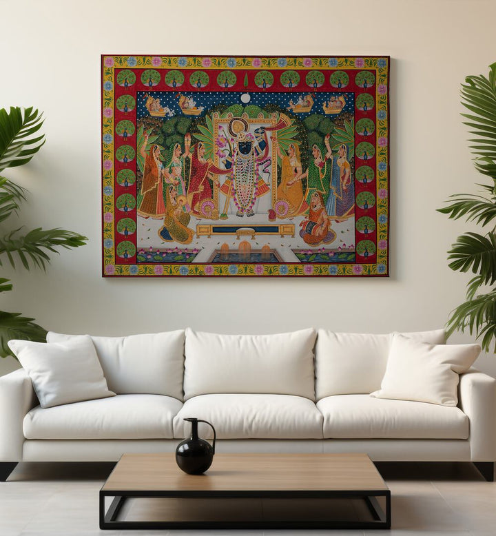Vibrant PICHWAI ART VI, INDIAN ART PAINTINGS depicting traditional Rajasthani craftsmanship and cultural heritage.