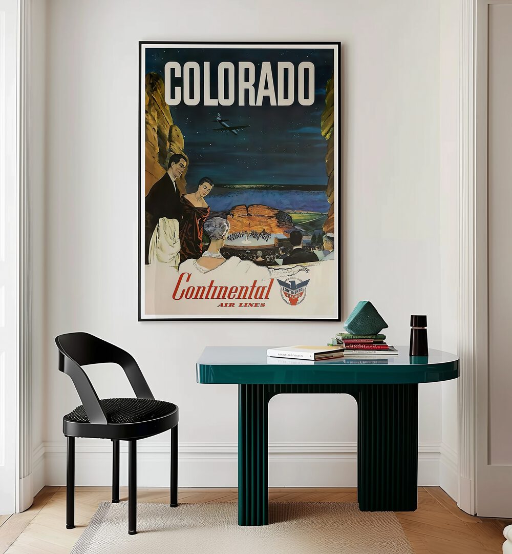 COLORADO CONTINENTAL AIRWAYS, VINTAGE TRAVEL POSTERS showcase elegant aviation art, perfect for home decor.