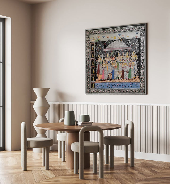 Transform your space with KRISHNA GOPIKA, INDIAN ART PAINTINGS, showcasing Lord Krishna and Gopika's enchanting essence.