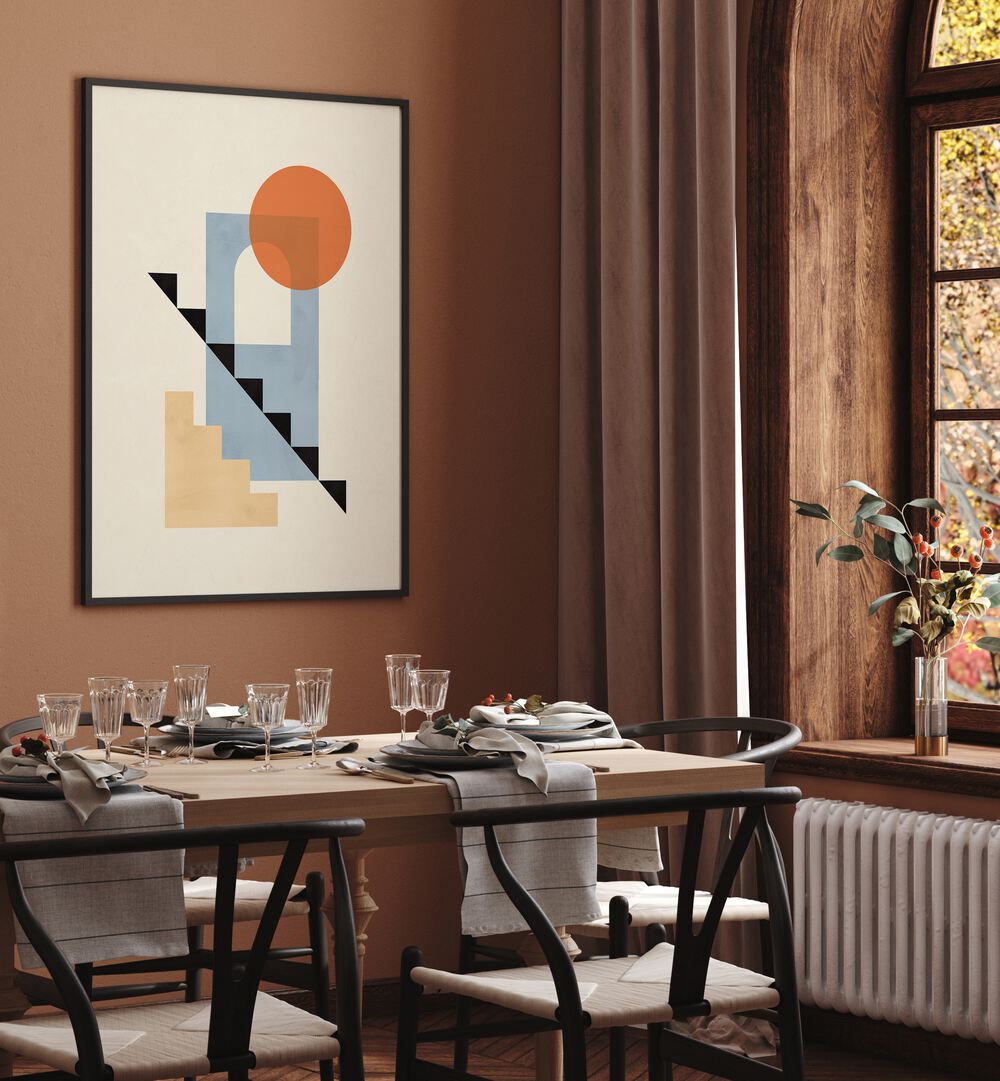 Stunning COMPOSITION III, BOHO ART PAINTINGS enhances modern decor with vibrant geometric shapes and colors.