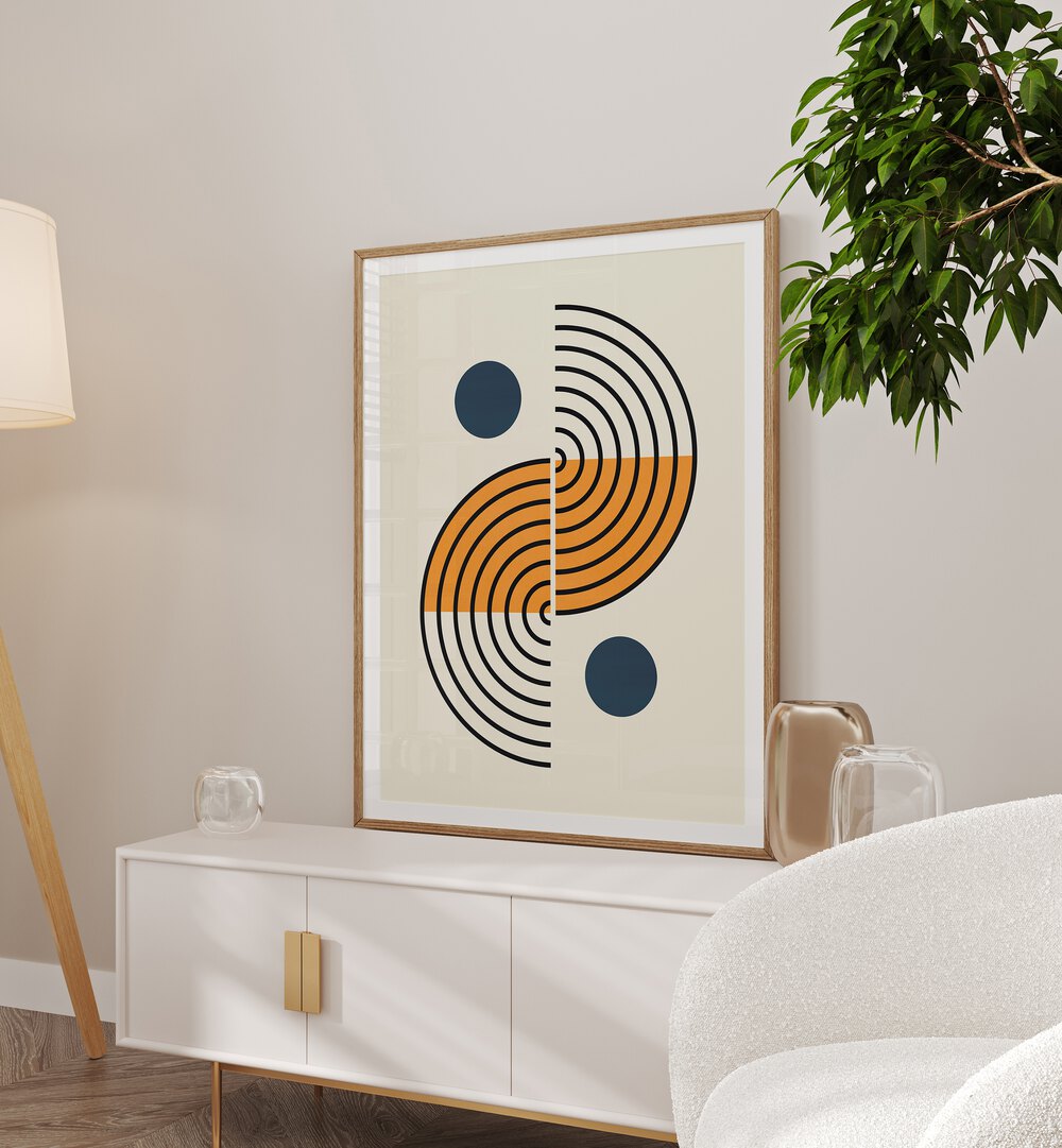 LINES AND CIRCLES VI, BOHO ART PAINTINGS, features modern design elements in a stylish living room setting.