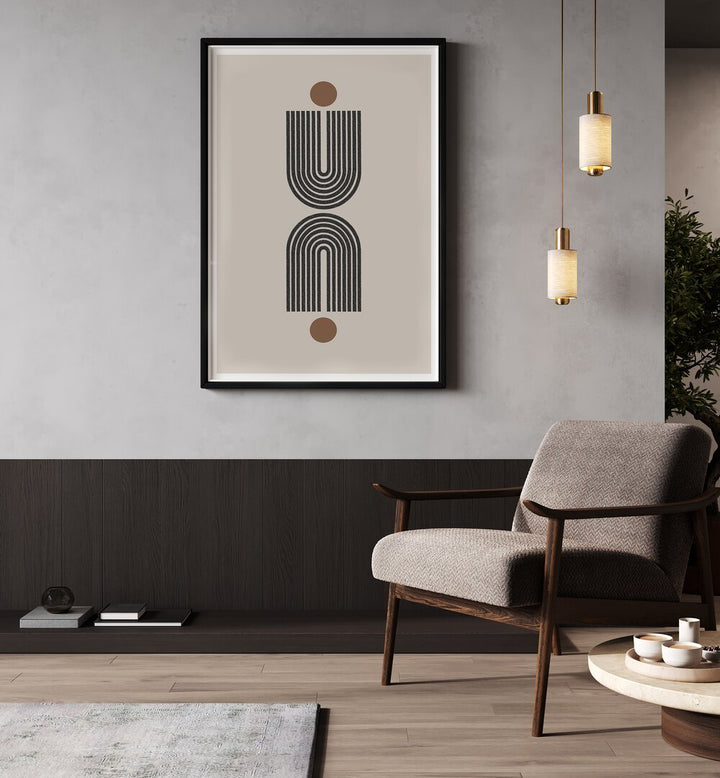 Stylish RETRO BALANCE COMPOSITION, BOHO ART PAINTINGS enhancing a modern living space with unique aesthetic charm.