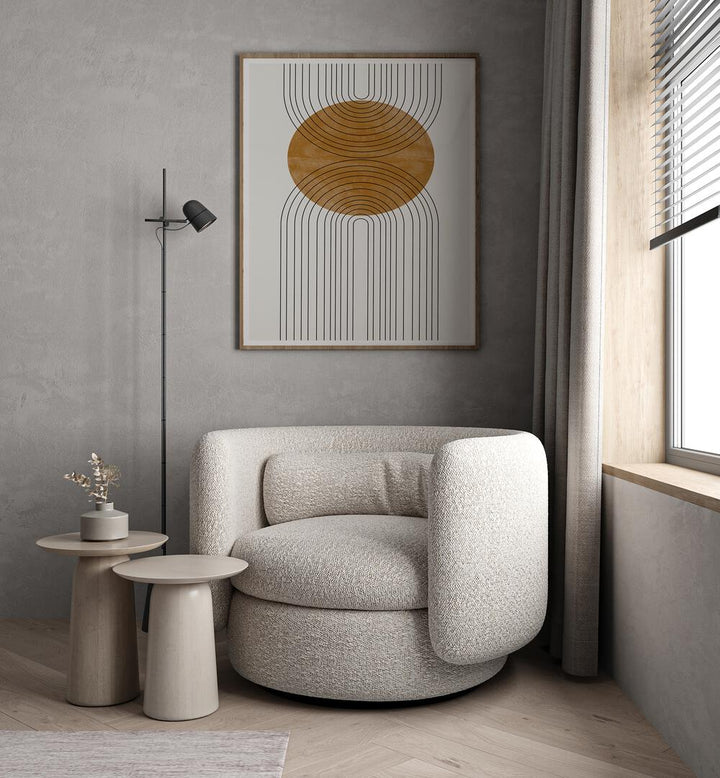 Stylish corner with the ABSTRACT FLOW III, BOHO ART PAINTINGS from THE MIUUS STUDIO, enhancing modern decor.