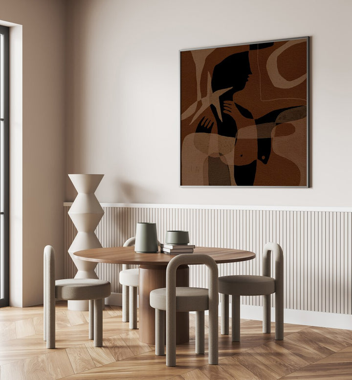 Elegant dining room featuring AWAKENING III, BOHO ART PAINTINGS, adding a modern touch to the space.