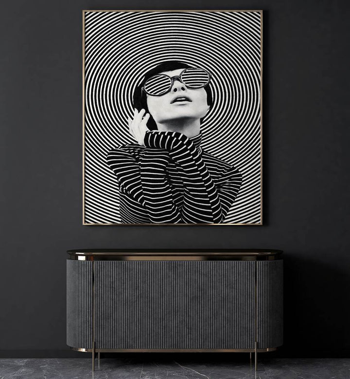 Striking black and white portrait from "THOUGHTS IN A WHIRL, PORTRAITS" collection by Underdott, featuring swirling lines.