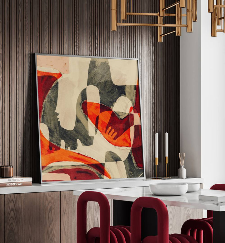 Stylish interior featuring UNFOLDING III, BOHO ART PAINTINGS, enhancing modern decor with vibrant abstract design.
