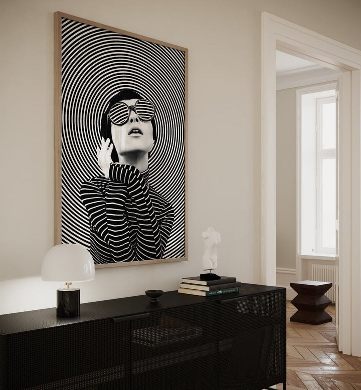 Striking black and white portrait from "THOUGHTS IN A WHIRL, PORTRAITS" collection by Underdott, showcasing bold creativity.