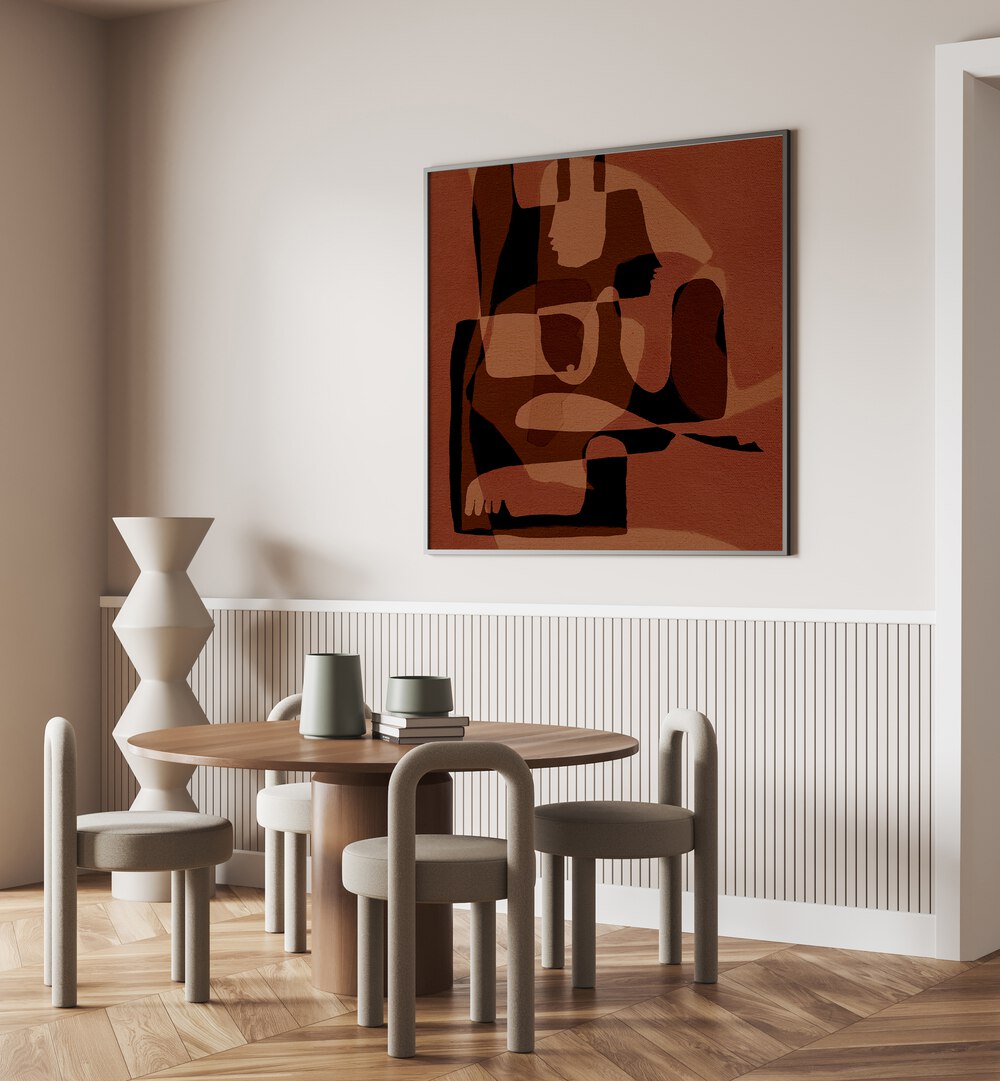 Stylish interior featuring UNFOLDING V, BOHO ART PAINTINGS, enhancing contemporary design with elegance and utility.