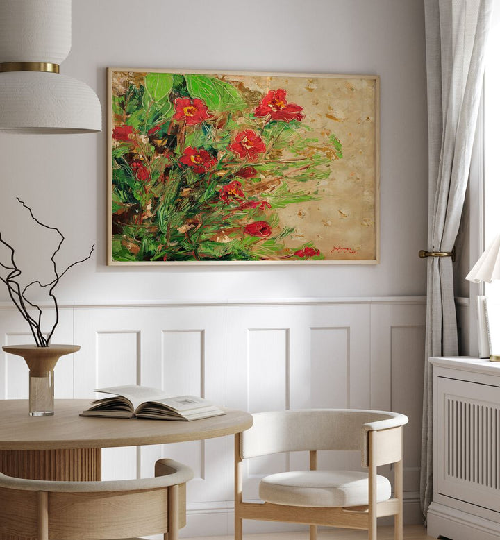 Vibrant MARIGOLD CANVAS III, FLORAL FLOWER PAINTINGS displayed in a modern interior, enhancing the space.