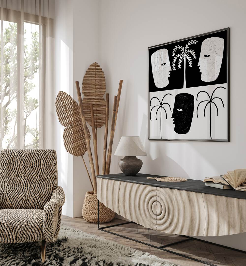 Stylish living room featuring YEARNING I, BOHO ART PAINTINGS, adding elegance and modern flair to the decor.