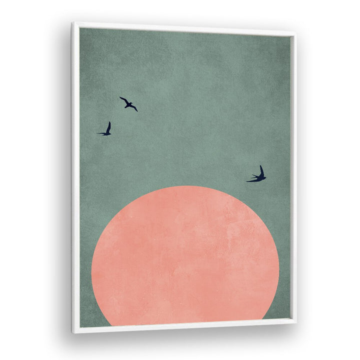 A BEAUTIFUL DAY, LANDSCAPE PAINTINGS by Asianmonk feature a serene sunset with birds, perfect for enhancing your space.