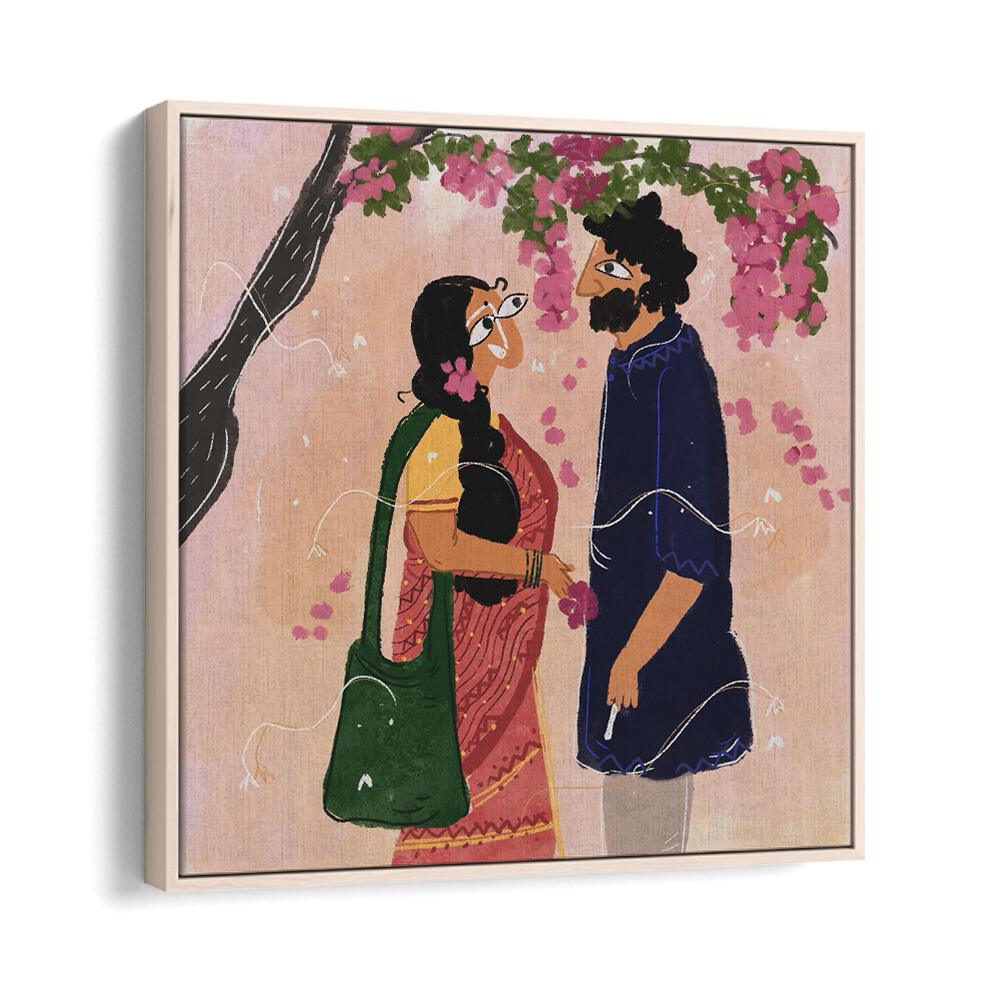 A Bengali Bikel By Shreya Roy Chowdary, Indian Art Paintings Artwork in Oak Wood Floater Frame
