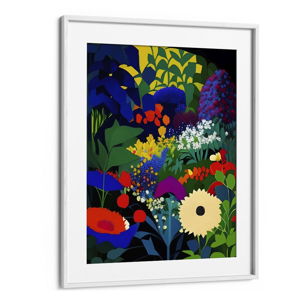 Stunning floral flower paintings titled "A BEAUTIFULLY DARK MIND" by Uma Gokhale in a white frame, perfect for any decor.