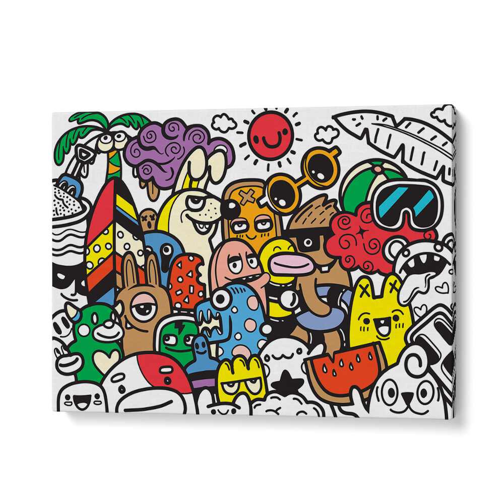 Bright and fun A DAY AT THE BEACH, DOODLE ART PAINTINGS bring joy and color to your living space. Perfect for beach lovers!