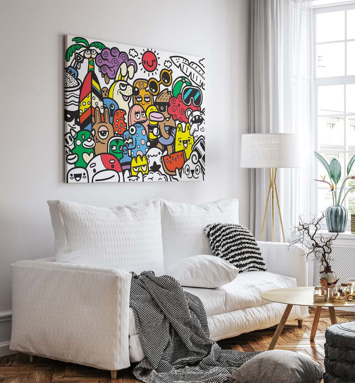 Bright and colorful A DAY AT THE BEACH, DOODLE ART PAINTINGS bring joy and fun to your living space. Perfect decor choice!