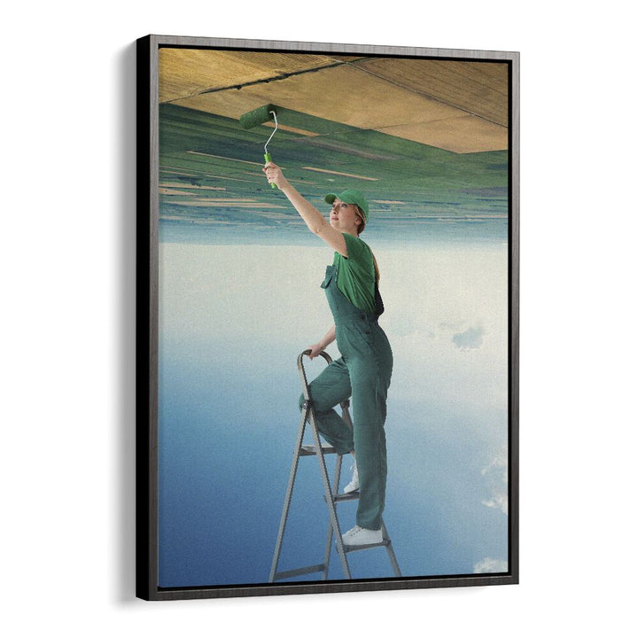 Surreal art print "A FRESH START" by Vertigo Artography, featuring a painter on a ladder in a dreamlike scene.