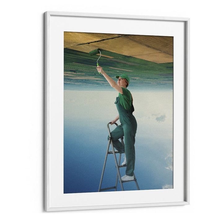 Surreal art print "A FRESH START" by Vertigo Artography features a painter creating an enchanting scene.