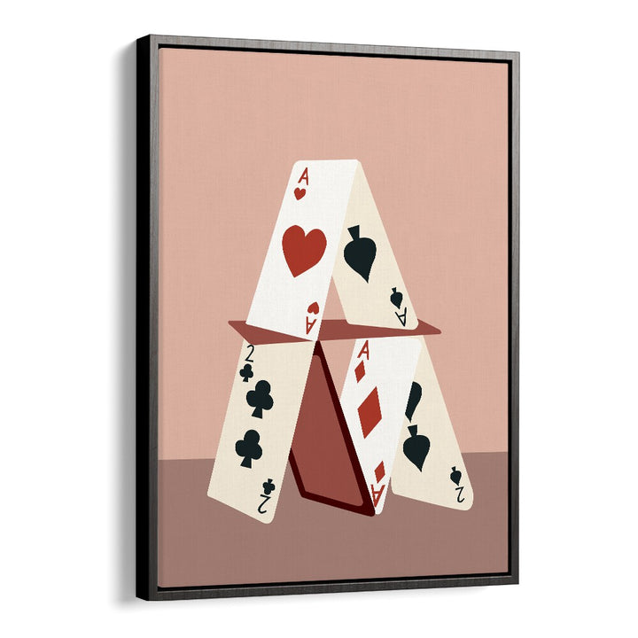 A HOUSE MADE OF CARDS, GAMING POSTERS by Uma Gokhale showcases a creative card structure in a stylish floater frame.
