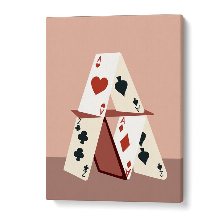 A HOUSE MADE OF CARDS, GAMING POSTERS by Uma Gokhale showcases a whimsical card structure in vibrant colors.