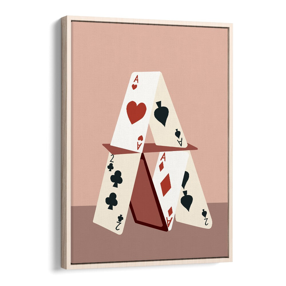 A HOUSE MADE OF CARDS, GAMING POSTERS by Uma Gokhale showcases a playful card structure in a stylish frame.