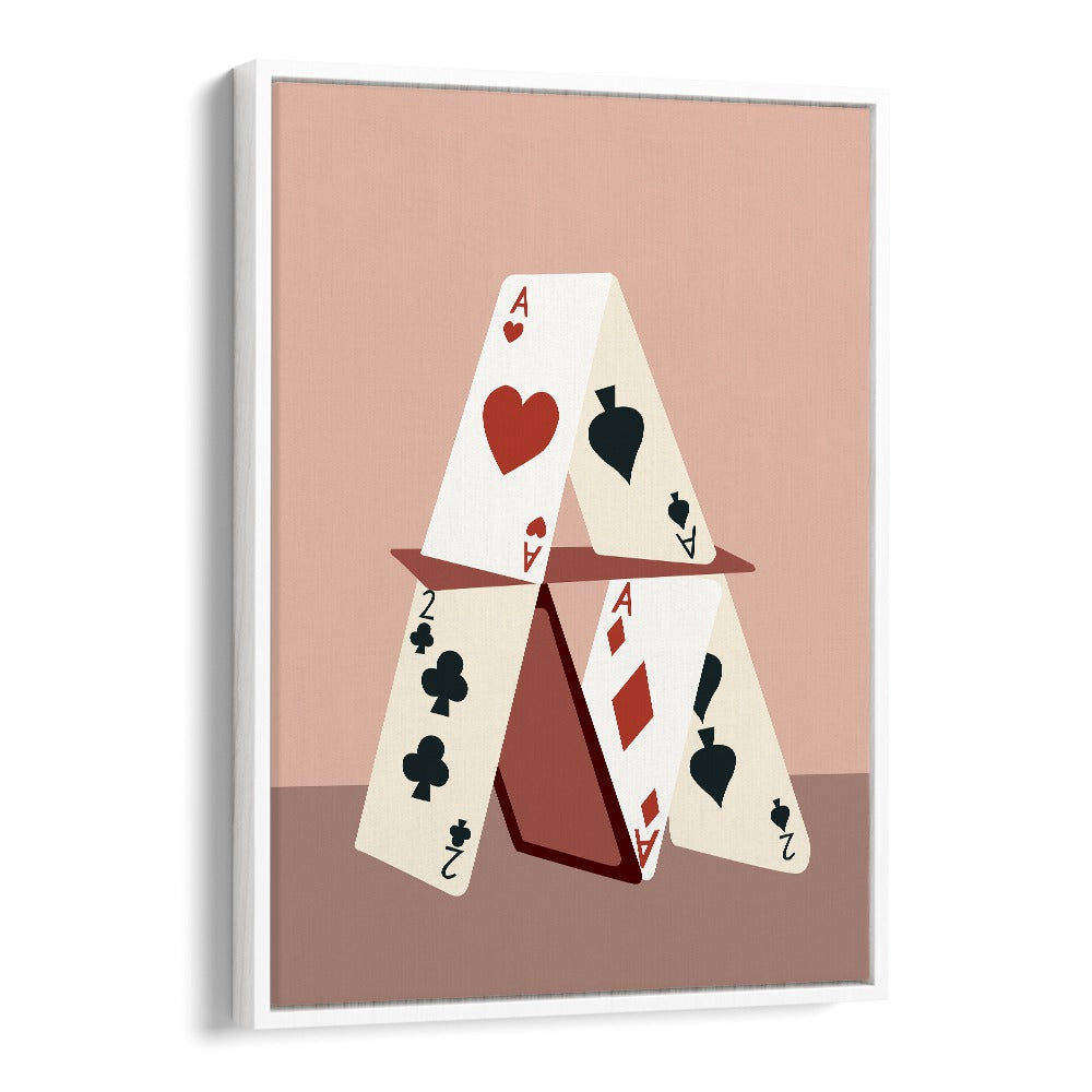 A HOUSE MADE OF CARDS, GAMING POSTERS by Uma Gokhale showcases a unique card house design in a stylish floater frame.