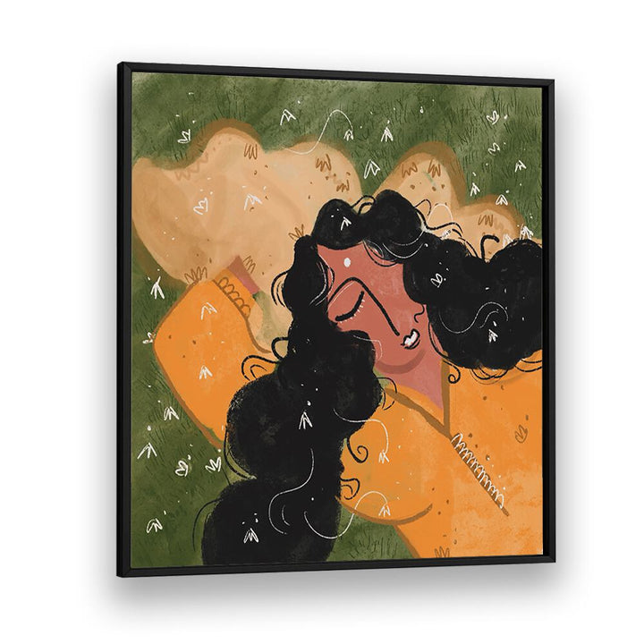 A Peaceful Day By Shreya Roy Chowdary, Indian Art Paintings Artwork in Black Plain Frame