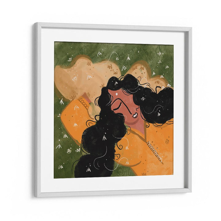 A Peaceful Day By Shreya Roy Chowdary, Indian Art Paintings Artwork in White Frame With Mount