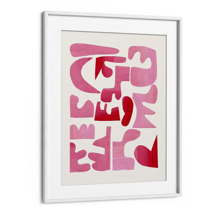 A Pink Puzzle, Fashion Posters by Ejaaz Haniff features elegant abstract art in pink and red hues for stylish decor.